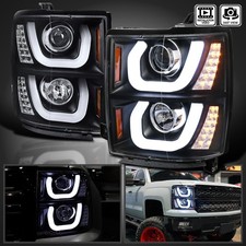 Black Fits 2014-2015 Chevy Silverado 1500 Led Halo Projector Headlights Lamp Lr