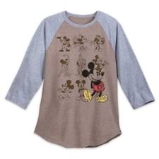 Disney L Mickey Mouse Raglan Shirt baseball tee weathered knit screen print tee