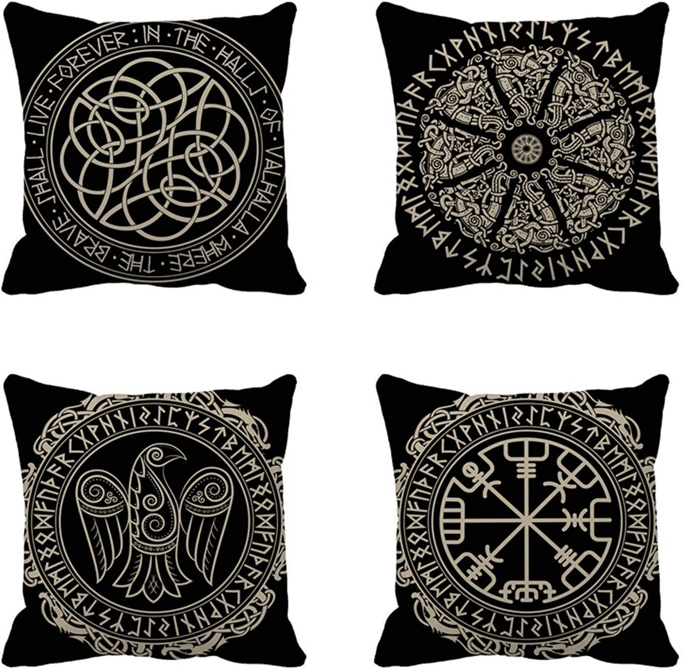 Rouihot Set of 4 Nordics Shield Viking Throw Pillow Covers for Stylish Décor