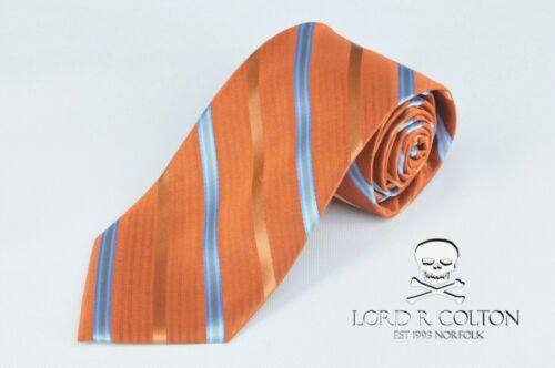 Lord R Colton Studio Tie Copper & Blue Striped Woven Necktie - $95 Retail New - Afbeelding 1 van 4