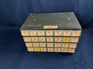 Vintage Serv-a-lite 28-Drawer Metal Cabinet Parts Case w Brass Fittings VG READ