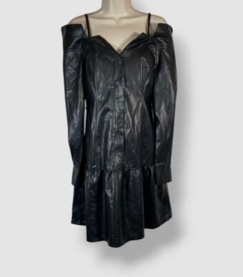 Karl Lagerfeld Paris Women Black Off-the-Shoulder Faux-Leather Dress Size 16