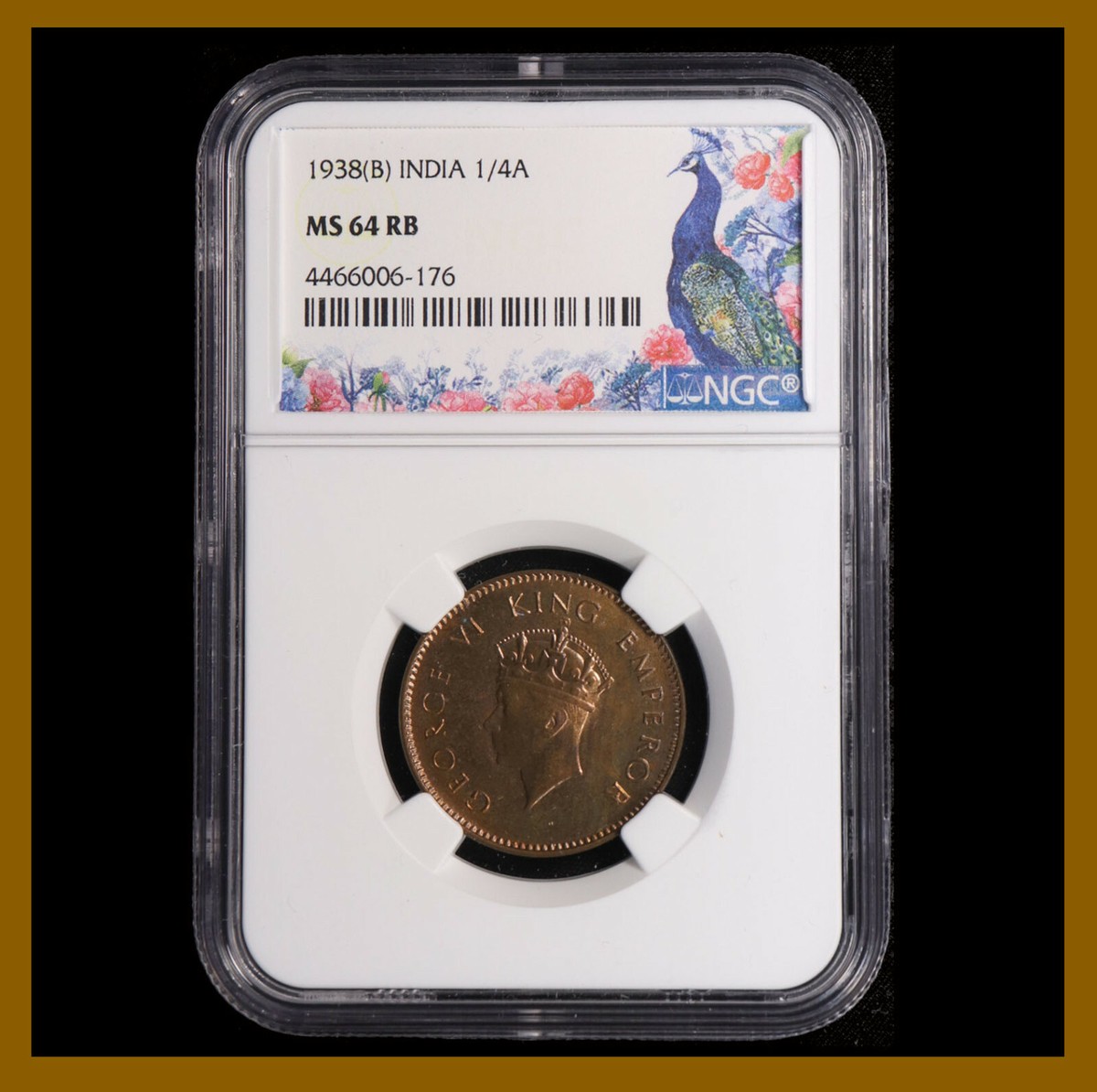 British India 1/4 Anna, 1938 (B) Bombay NGC MS 64 RB King George