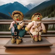 Bears On A Bench Vintage Figurines Fishing Butterfly Net Male Female