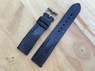 Black Stingray Leather Watch Strap Band, Size 18mm 19m 20mm 21mm 22mm 24mm 26mm