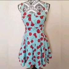 Vintage Inspired Women's Blue Cherry Retro Juniors Dress