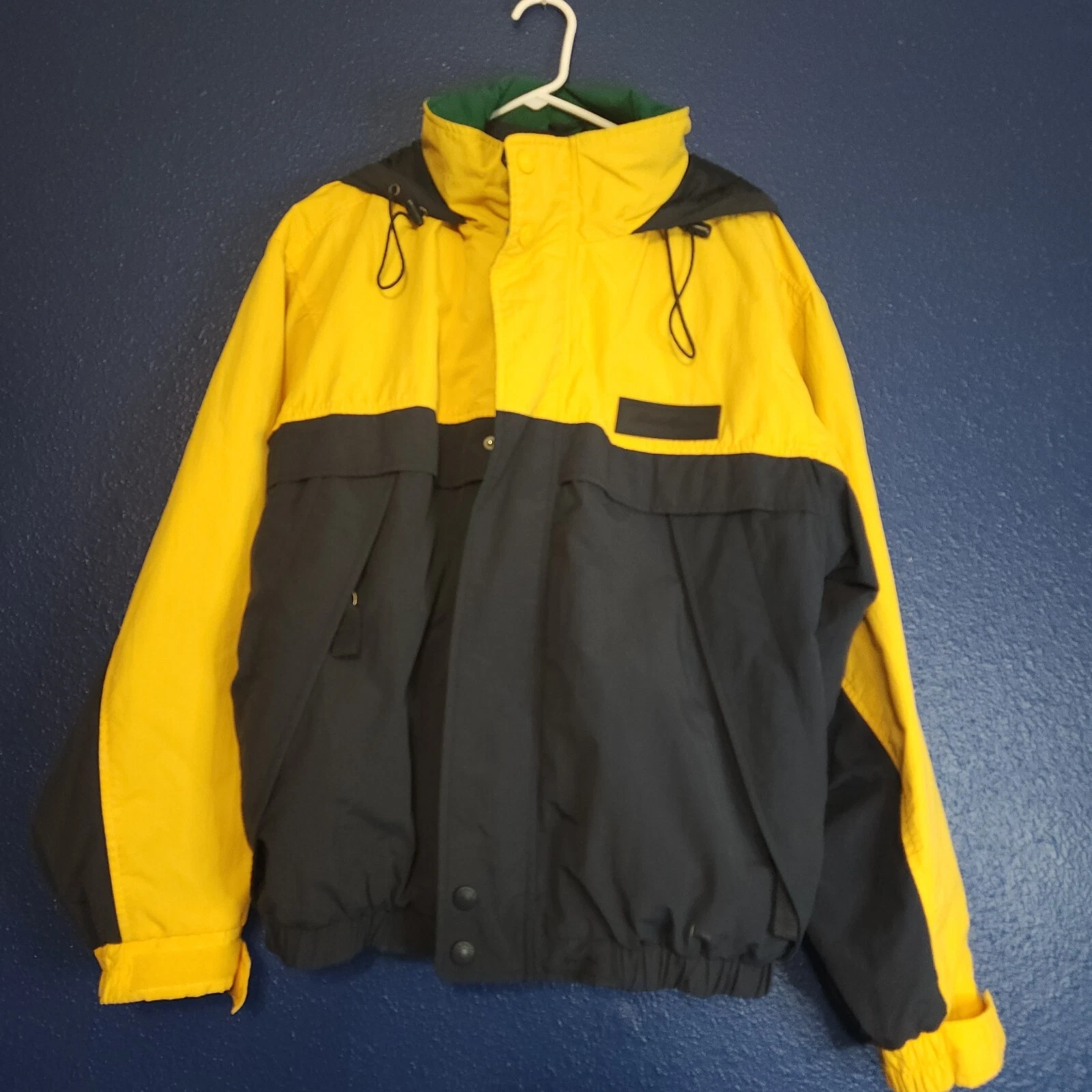 EDDIE BAUER Green/Blue/Yellow Nylon WINDBREAKER JACKET Rain Coat Sz Men's Large