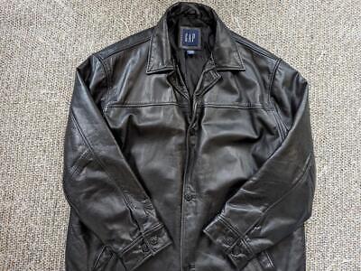 vintage 1990s y2k leather jacket GAP black XL quilted CAR COAT button up |  eBay