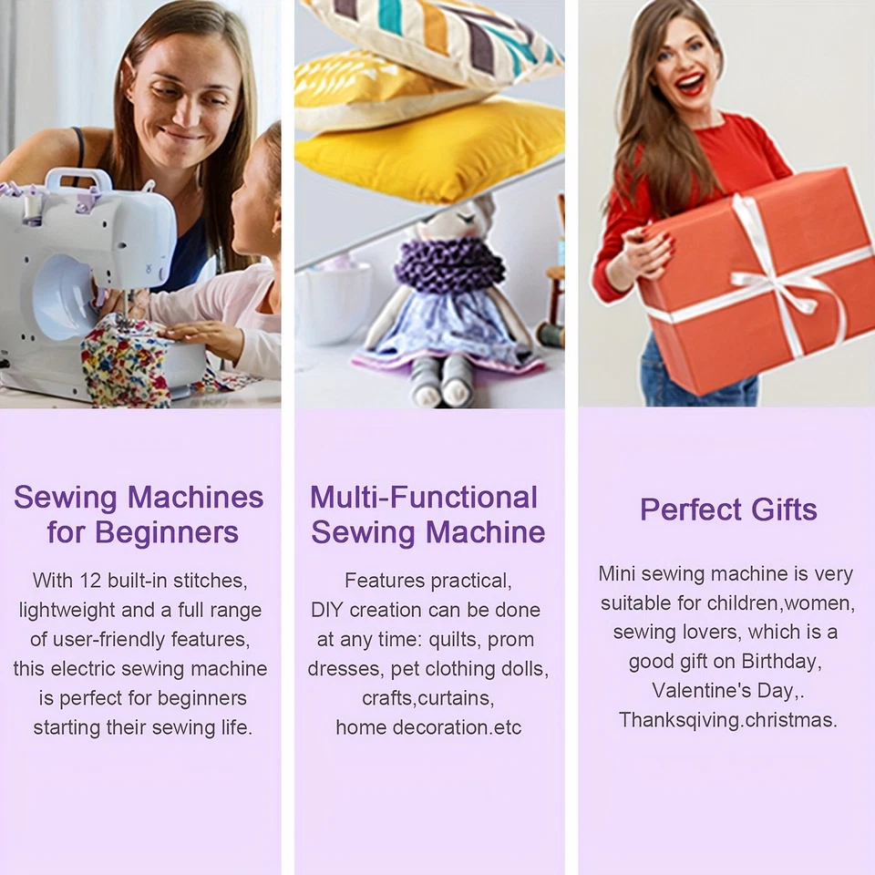 Mini Portable Sewing Machine 12 Stitches Electric Adjustable Speed for Home DIY - Image 2 of 4