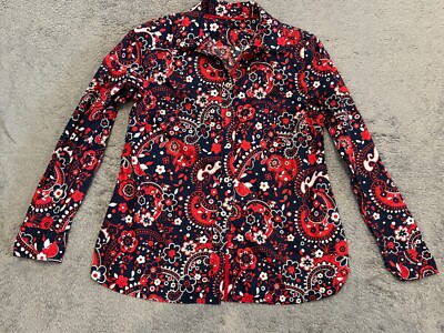 Talbots Top Womens Size P Long Sleeve Button Red Floral Paisley Office Career