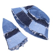 Herren Damen Lässiger Patchwork Denim Bucket Hat Jean Fischerhut Hip Hop Mode