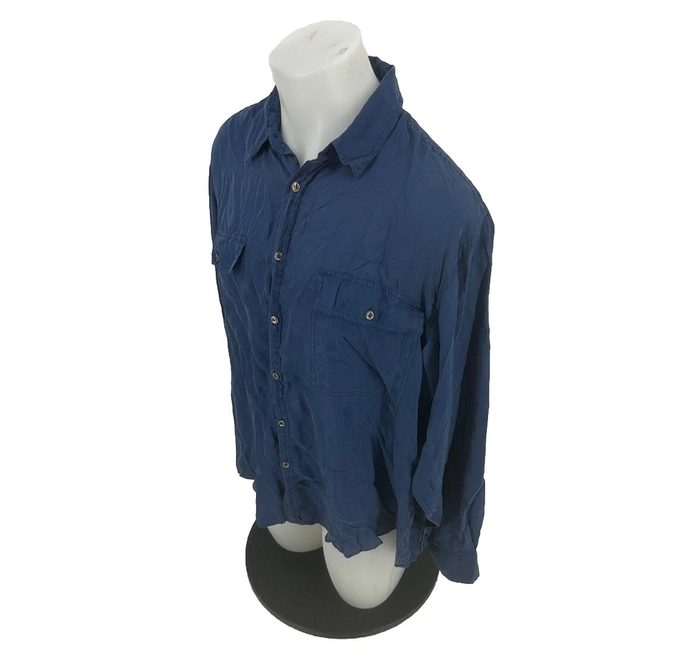 Point Zero Original Concept Large 100% Silk Shirt Blue Long Sleeve Light B28v - Image 2 of 4