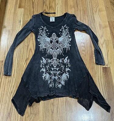 Vintage Vocal Embellished Charcoal Colored Long Sleeve Shirt Fleur De Les S