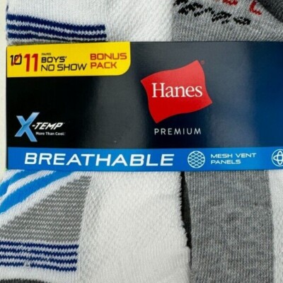 11pk Hanes BOYS No Show Socks Premium Breathable X-Temp  white/gray multi color
