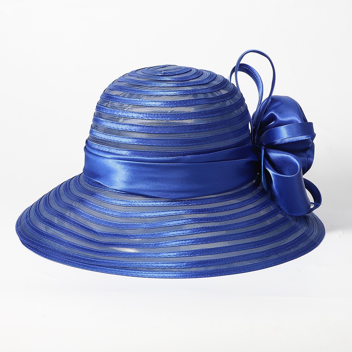 Royal Blue Wide Brim Sun Hats For Women Floppy Cap Elegant 