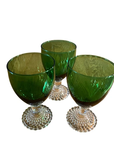 Vintage Anchor Hocking Emerald Green Berwick Bubble Goblets, Lot of 3