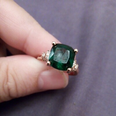 Roségold gefüllter Ring mit, grün feurig grün Edelstein Markenzeichen 925 Größe UK Q USA 8 