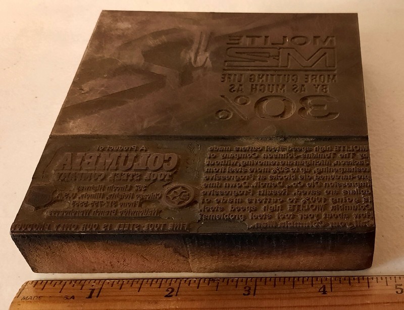 Vintage Advertising Copper Printing Plate Stamp Wood Block – Molite M2 Cutting
