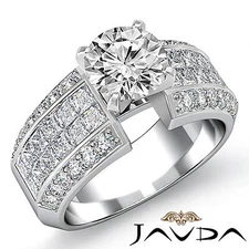4 Prong Invisible Setting Women's Round Diamond Engagement Ring GIA H SI1 2.46Ct