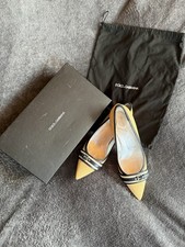 Dolce&Gabbana Yellow Black White Striped Buckle Pumps Pointed Toe EU 41 Leather