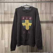 Vintage 90s Polo Ralph Lauren RL Crest Shield Cotton Sweater Navy L