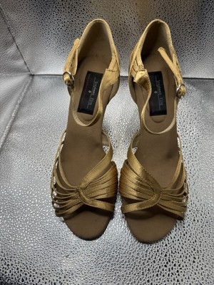 Stephanie Elite  Professional  Ballroom Dance Shoes 8.5 Gold Satin App 3'' Heel