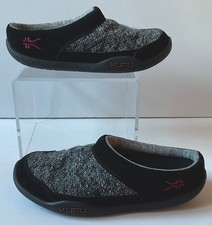 Kuru Draft Sz 9 Black Suede Grey Knit Upper Comfort SlipOn Slippers Clogs Exclnt