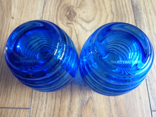 Two Dartington Mini Gems Beehive Handmade Blue Ribbed Crystal Glass Vases - Picture 3 of 3