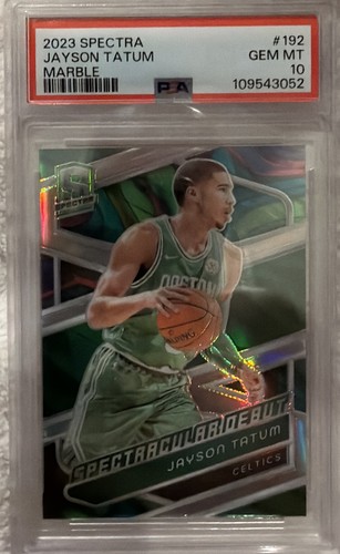 2023 Panini Spectra Spectacular Debut Jayson Tatum #192 Marble Prizm 1/5. PSA 10