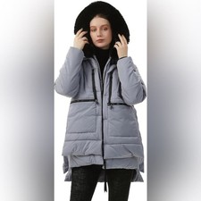 Full Zip Hooded Fur lined Long Puffer Coat Jacket Small Winter parka Warm snow