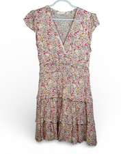 Altar State Floral Ruffle Tiered Wrap Dress Midi Short Sleeve M