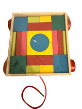Brand New Ankyo Wagon Wooden Pull Block Geometrical Building Blocks 28 ct