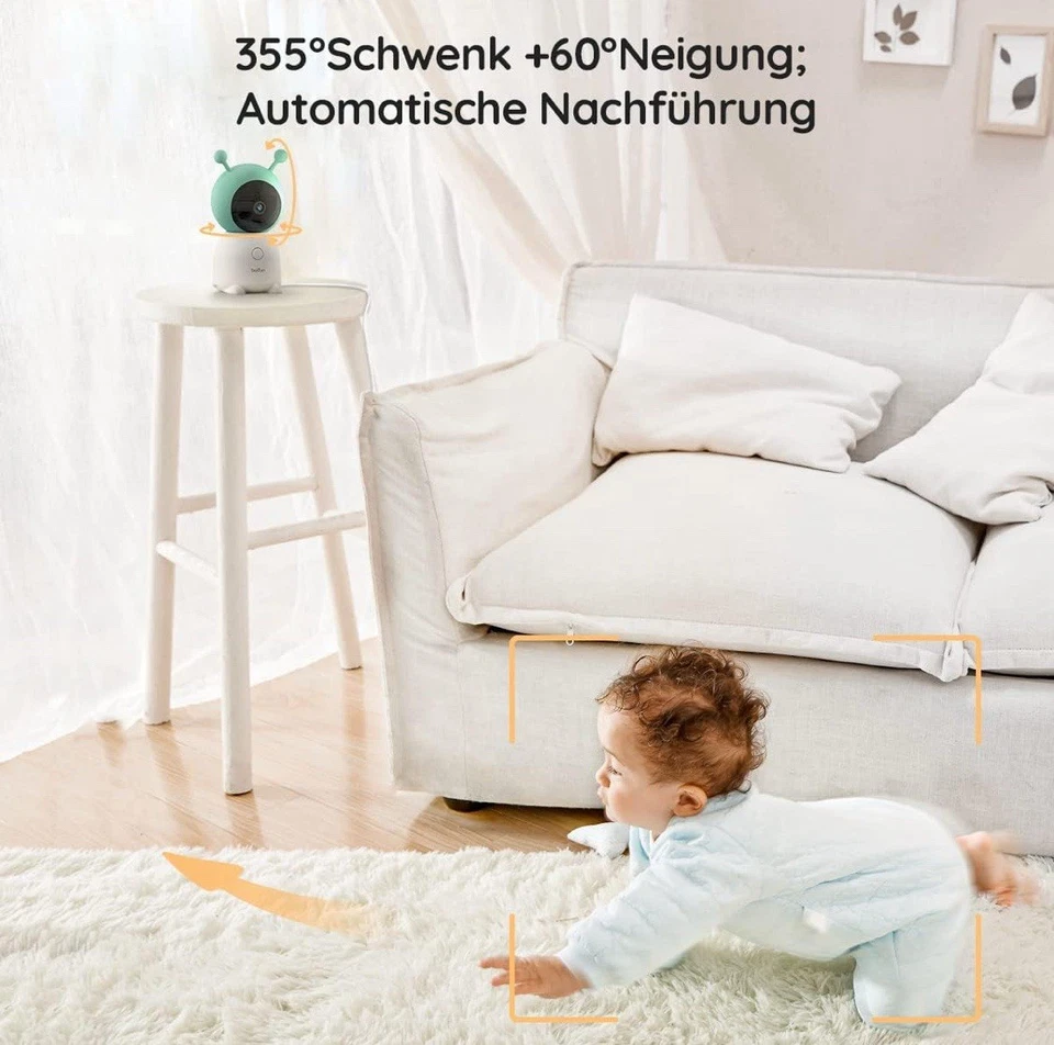 BOIFUN 2K 5" Babyphone e Fotocamera Tracciamento Automatico Rilevamento Umidità - Immagine 3 di 4