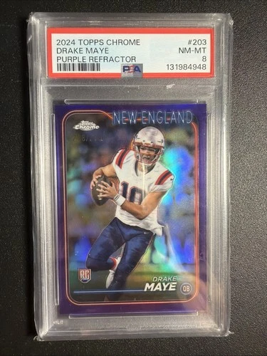 2024 Topps Chrome - Rookies Drake Maye #203 Purple Refractor /275 (RC) PSA 8
