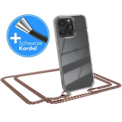 Für Apple iPhone 13 Pro Handyhülle zum Umhängen Kordel Tasche Kette Metall Rose