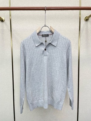 Loro Piana Men's Gray Classic Regular Casual Top Long-Sleeve Polo Knit Sweater