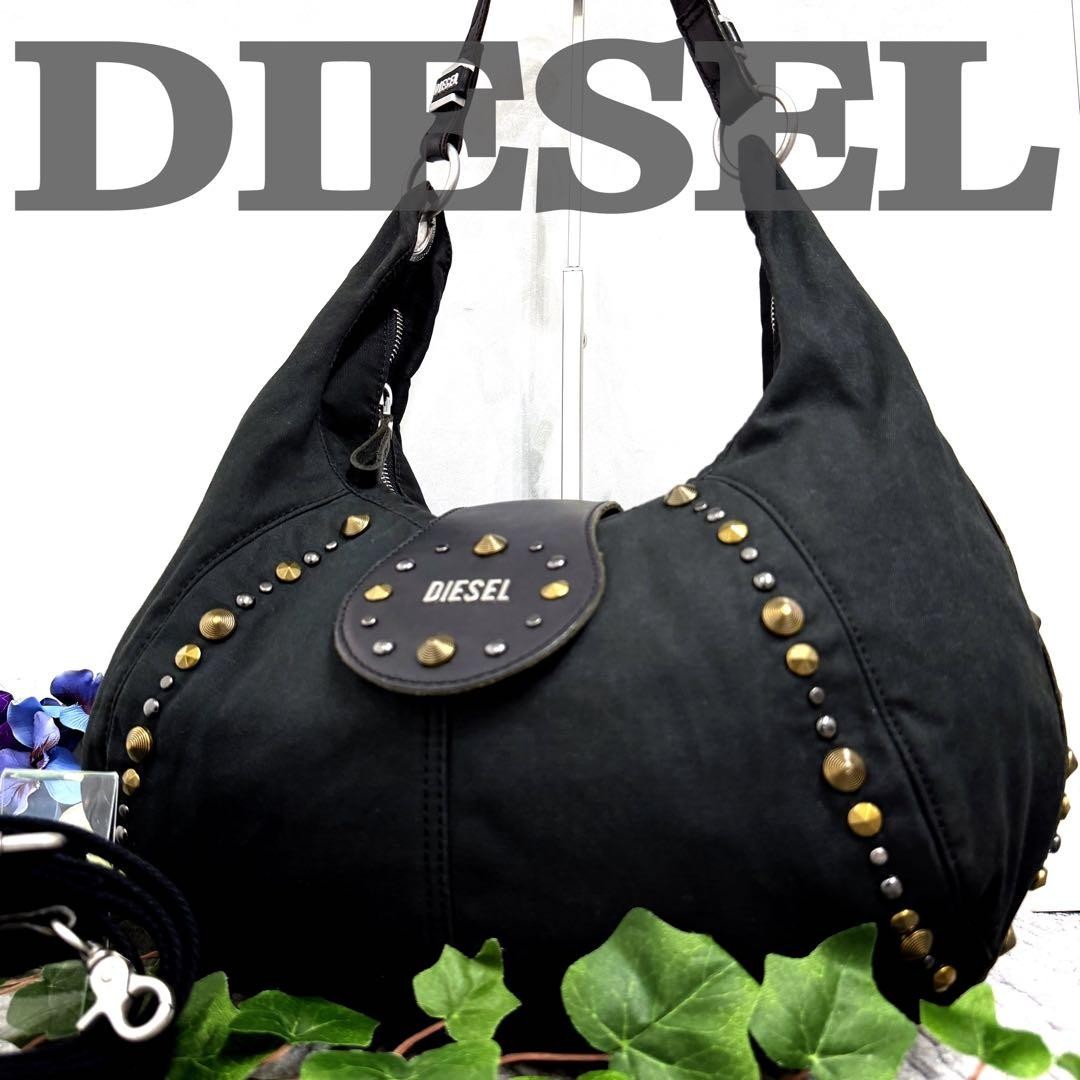 DIESEL Y2K Archive Shoulder Bag Studded Black Leather… - Gem