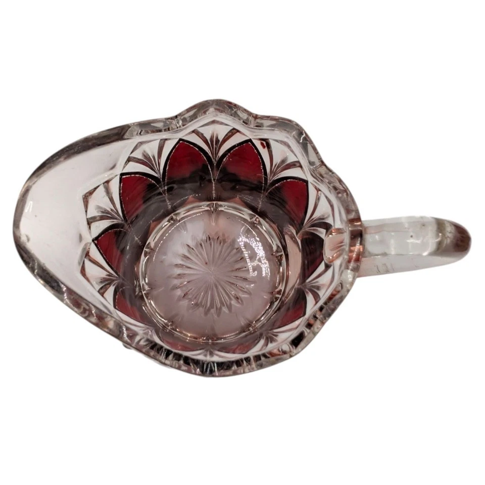 Vtg Ruby Stained Glass Pitcher Etched Victorian Style with Handle 4.5" x 4.5" - Image 3 of 4