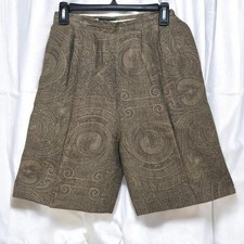 Kavanaugh Clothing Vintage Paisley High Waisted Pleated Shorts Tan Black Size 8