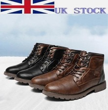 Mens Retro Leather Shoes Lace Up Zipper Formal Ankle Work Boots Casual Chelsea 