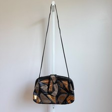 Vintage 80s Genuine Leather Patchwork Shoulder Bag Metallic Gold Bronze Purse