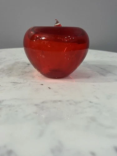 Vintage Blenko Hand Blown Art Glass Apple Paperweight RUBY RED 3.5"