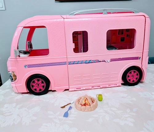 2016 Mattel Barbie Dream Camper RV Pink Motorhome FBR34 Pop-Out Some Accessories