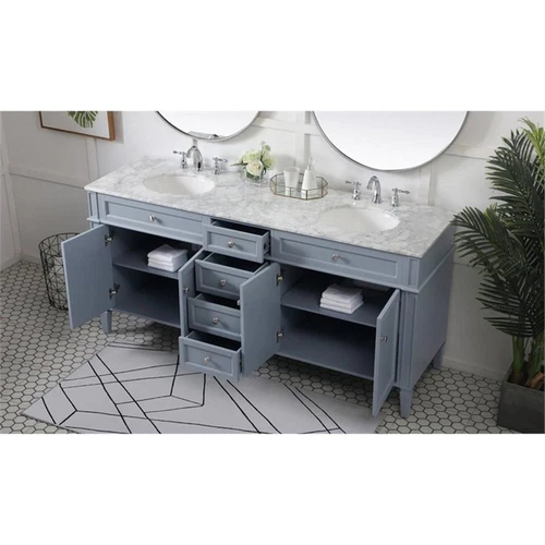 Elegant Decor Park Avenue 72" Metal MDF Marble Double Bathroom Vanity in Gray - Picture 8 of 8