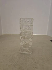 Crystal Etched Pedestal Toothpick Holder/ Bud Vase 4” Square - Beautiful!