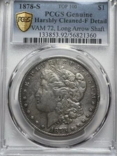 1878-S VAM 72 Long Nock Morgan PCGS F Detail True View Gold Shield Top 💯