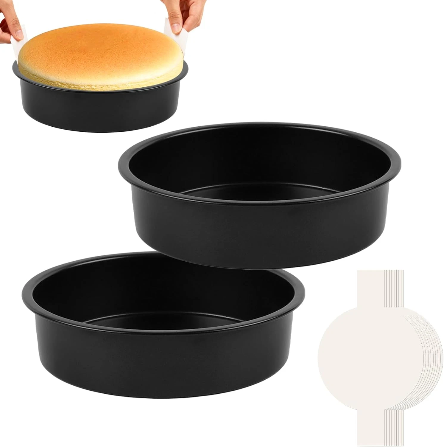 9 Inch Cake Pan Set of 2 - Nonstick Carbon Steel Round Cake Baking Pans with 80
