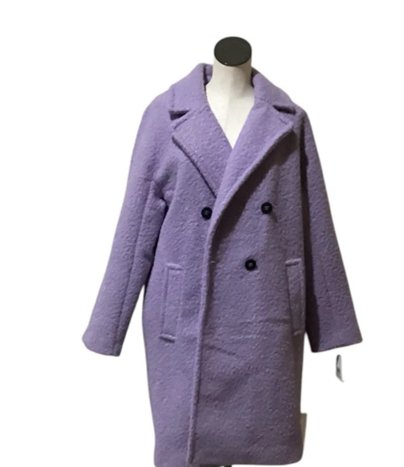 NWT BCBGENERATION Women's Double-Breasted Bouclé Walker Coat Large Color Iris - Image 4 of 4