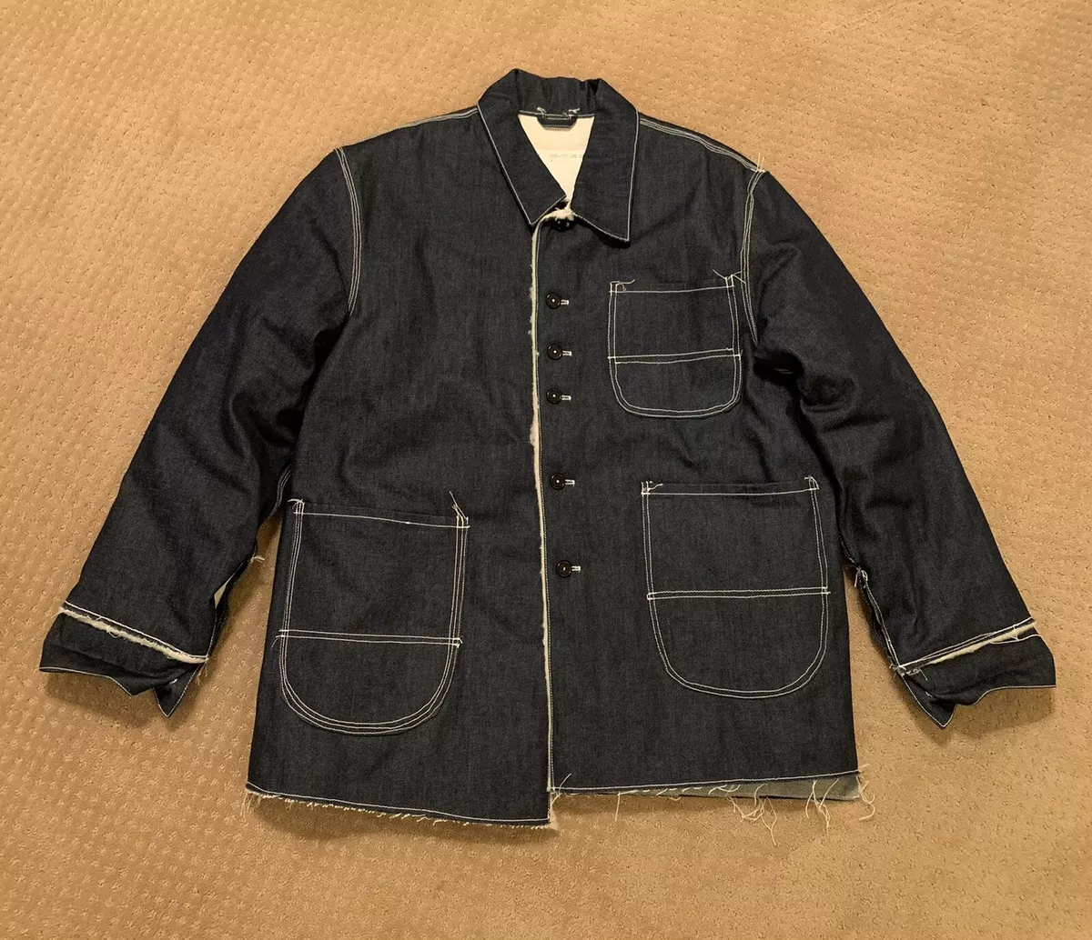 Camiel Fortgens Padded Denim Jacket Coat Cotton Wool Blue Large