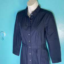 J. Crew Navy Blue Cotton Shirt Dress Size 2 Long Sleeve Button Front Fit Flare